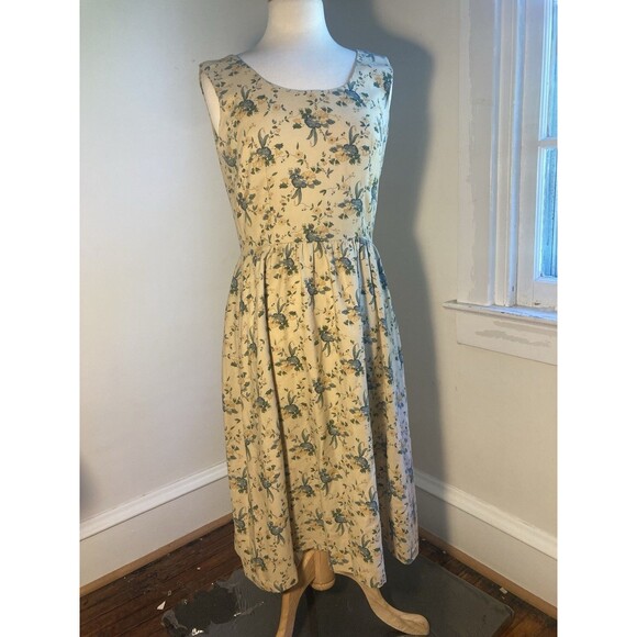 Antique Dresses & Skirts - Antique Vintage 1930s / 40s Beige Printed Floral Cotton Dress Prairie Cottage